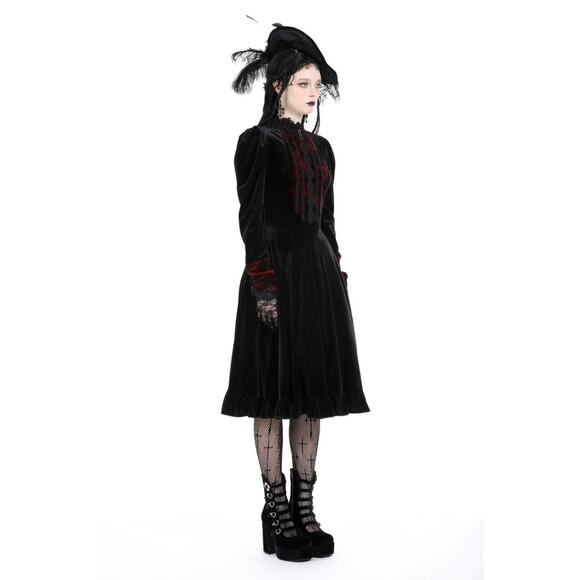Dark in Love Black Velvet Undead Beloved Goth Victorian Vampire Dress - Picture 13 of 14